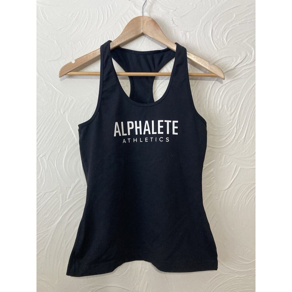 Alphalete Womens Solid Black Logo Print Athletic Tank Top Size M